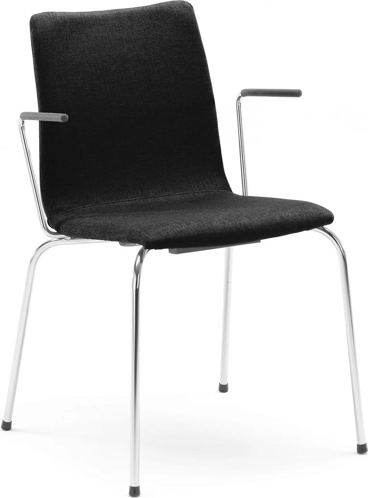 Konferenčná stolička Ottawa, s opierkami rúk, čierna tkanina, chróm