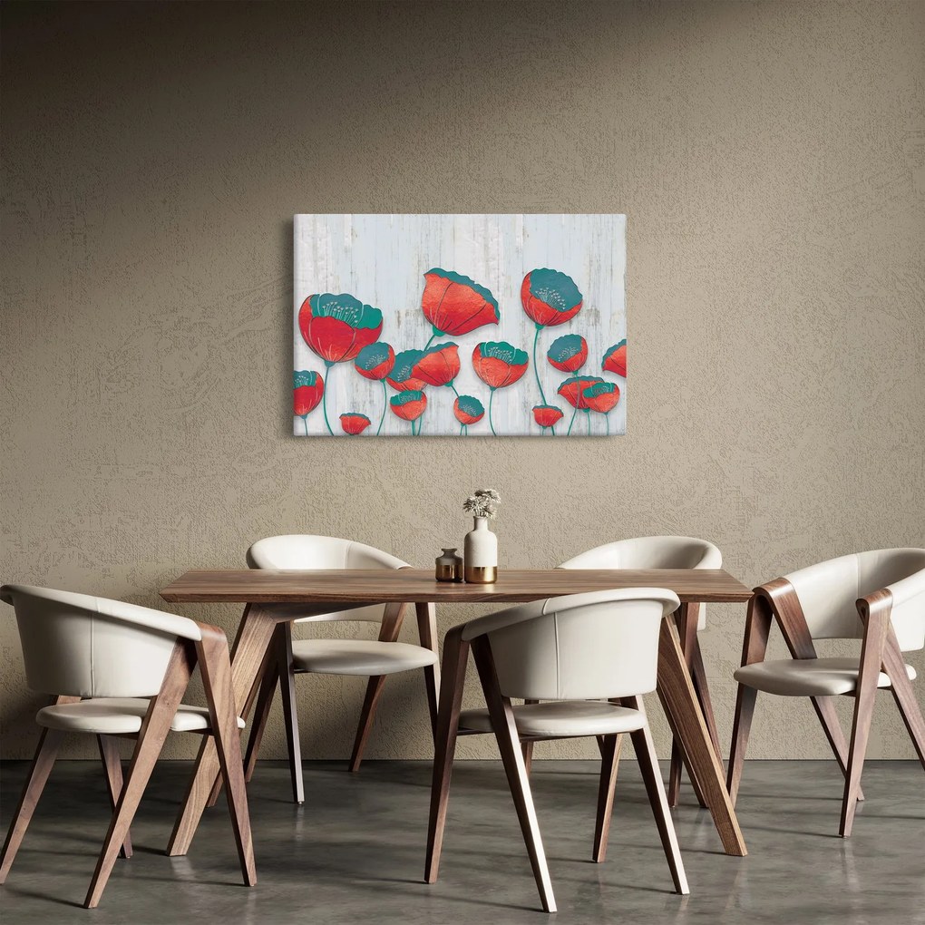 Obraz - Vlčie maky - petrolej (90x60 cm)