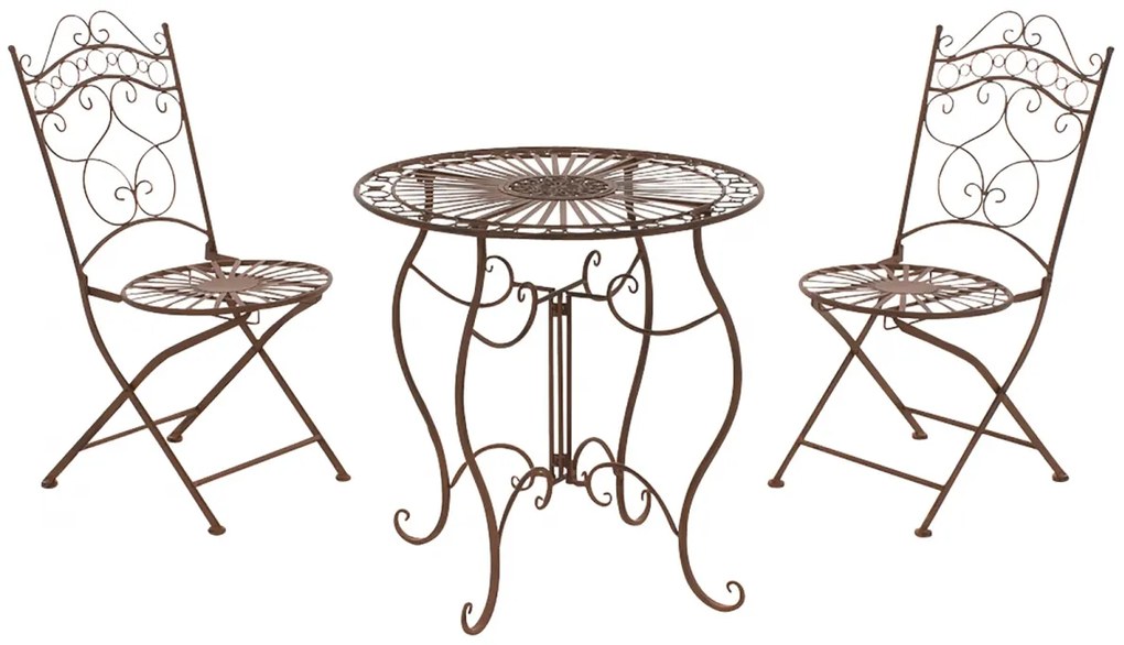 Súprava kovových stoličiek a stola Indra (SET 2+1) - Hnedá antik