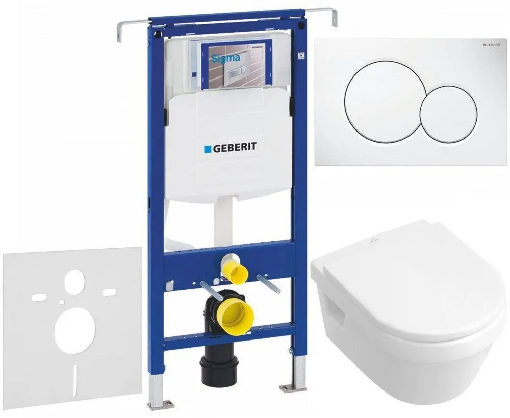 GEBERIT Duofix Special súprava 5v1 - inštalačný modul, závesné WC DirectFlush a Softclose sedátko VILLEROY &amp; BOCH Architectura, tlačítko Sigma01, 115.770.11.5 (alpská biela), 111.355.00.5 NB1