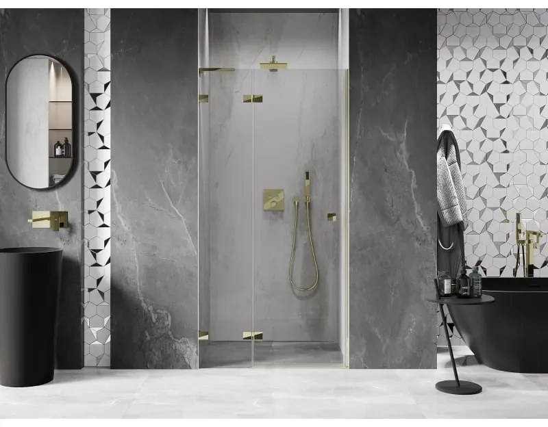 Mexen, Mexen Lunar L výklopné ľavé sprchové dvere 75 cm, transparentné, zlaté - 834L-075-000-50-00-L