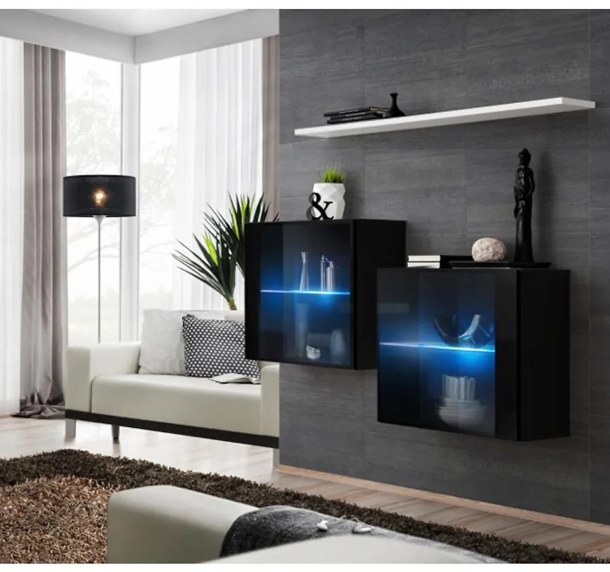 Komoda+Polička Switch Sb III Led Čierna /Biely