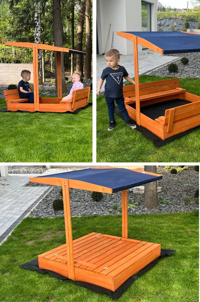 SandTropic Pieskovisko drevené so strieškou 120x120 cm uzatvárateľné - impregnované