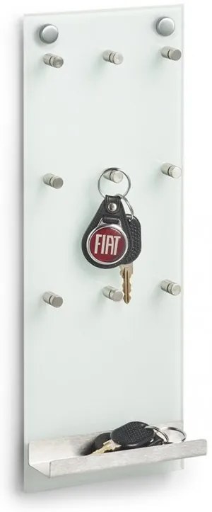 Vešiak na kľúče, sklenená tabuľa s 9 háčikmi, biela