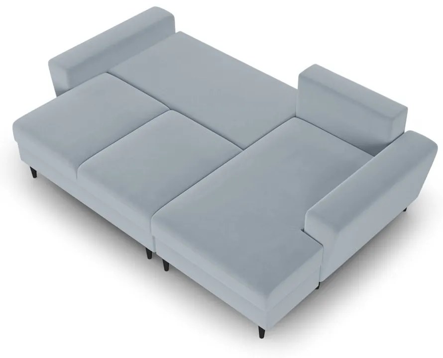 Svetlomodrá zamatová rozkladacia/s úložným priestorom rohová pohovka (pravý roh/s leňoškou) Kyoto – Cosmopolitan Design