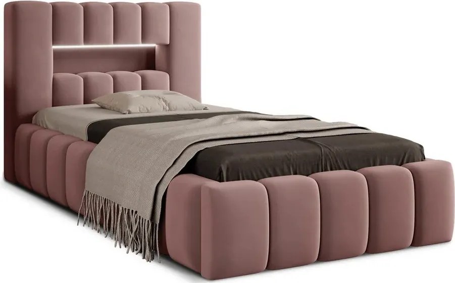 Ružová čalúnená jednolôžková posteľ s úložným priestorom s roštom 90x200 cm Lamica – ELTAP