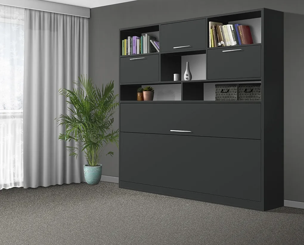 Nabytekmorava Sklápacia posteľ VS1056 MAX, 200x90cm farba lamina: antracit/biele dvere, Varianta dverí: matné