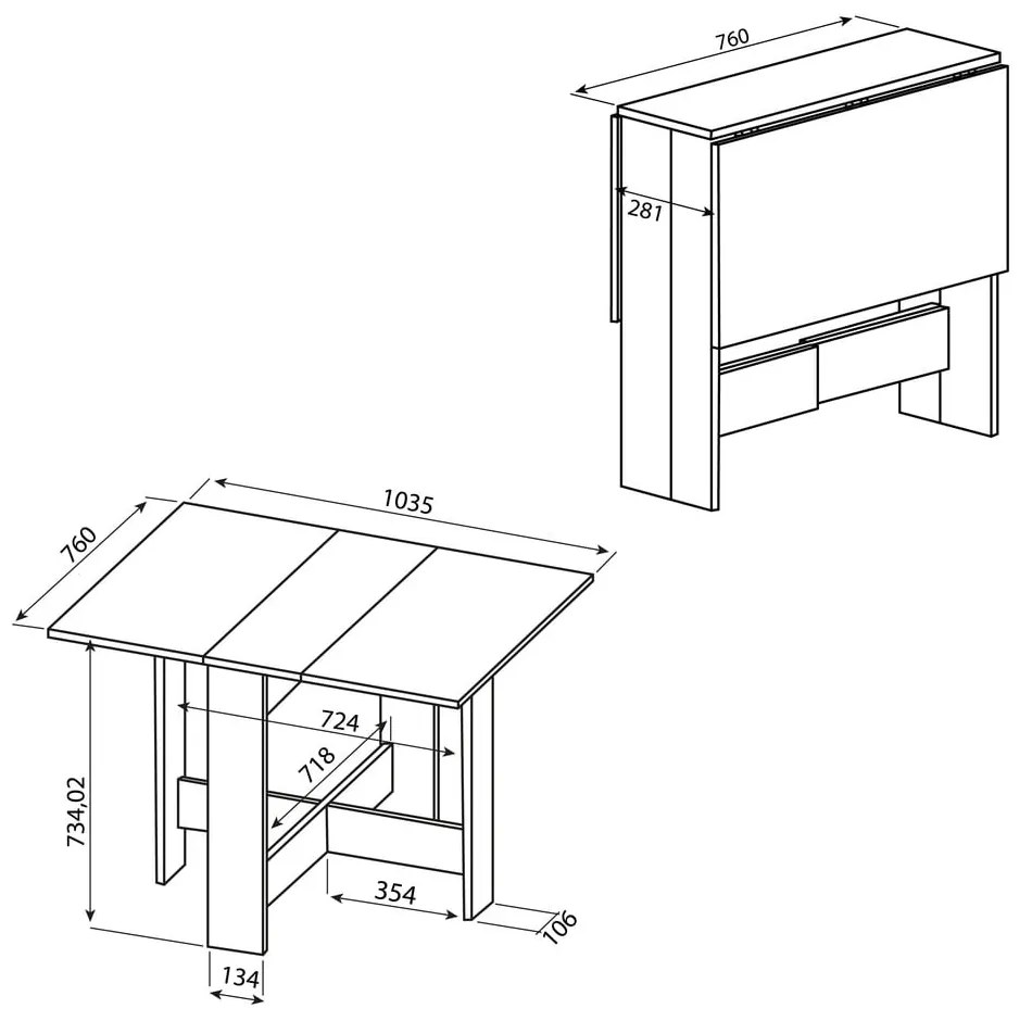 Rozkladací jedálenský stôl v dekore duba 76x28 cm Papillon – TemaHome