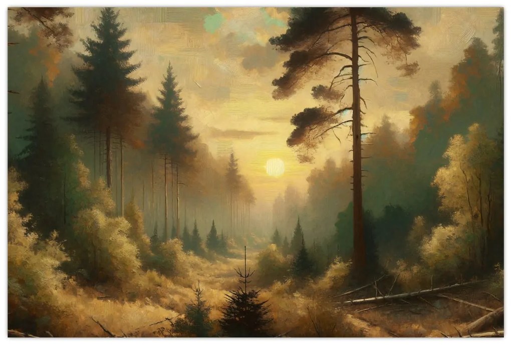 Obraz - Slnko žiariace lesom (90x60 cm)