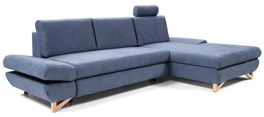 Rozkladacia rohová čalúnená sedacia súprava AVESTA do tvaru L, pravé prevedenie, s úložným priestorom, modrá