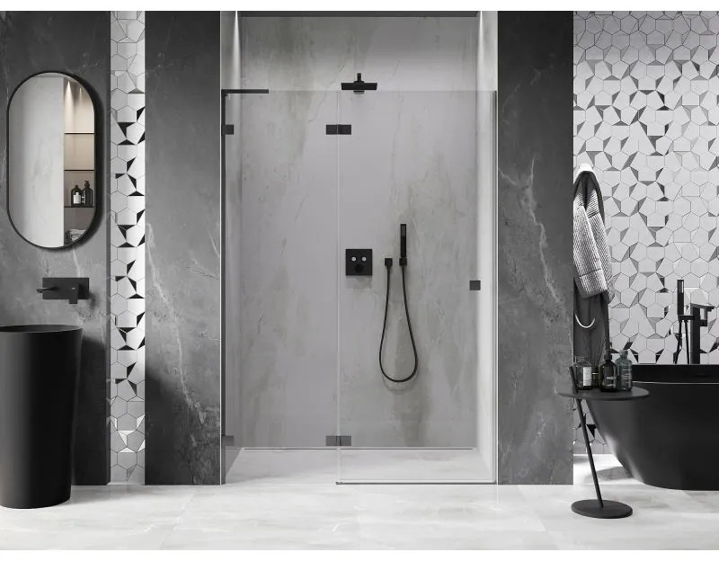 Mexen, Mexen Lunar L Otočné ľavé sprchové dvere 130 cm, transparentné, pištoľový kov - 834L-130-000-95-00-L