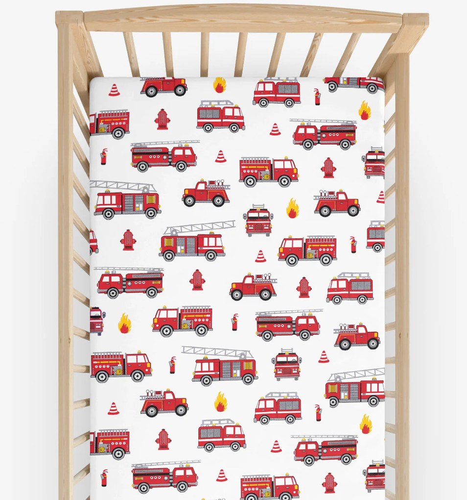 Goldea bavlnená napínacia plachta do detskej postieľky - hasičské autá 70 x 140 cm