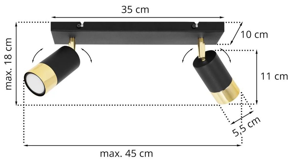 Bodové svietidlo Hugo, 2x čierne/zlaté kovové tienidlo, (možnosť polohovania)