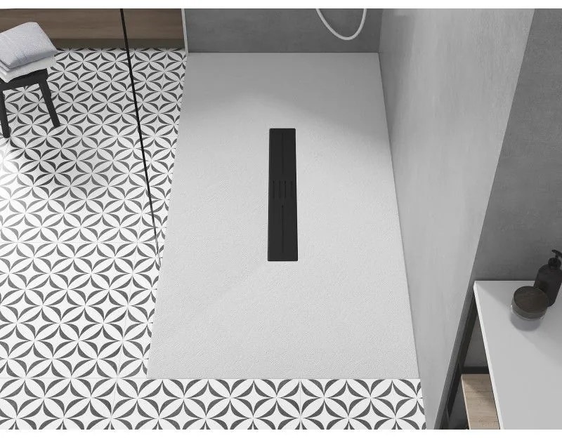 Mexen Toro, SMC obdĺžniková sprchová vanička 150 x 70 cm, biela, čierna krytka, 43107015-B