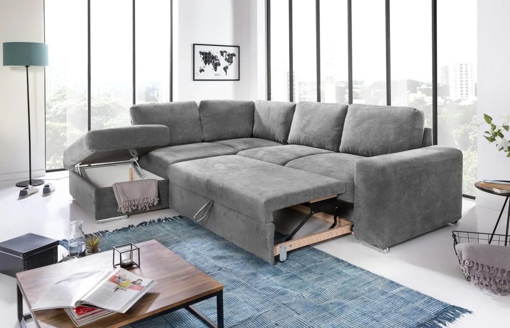 Rohová sedacia súprava Eddi, stredne šedá látka, ľavý roh