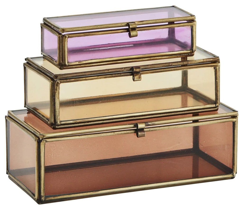 MADAM STOLTZ Sklenený box Pink/Orange/Coffee – set 3 ks