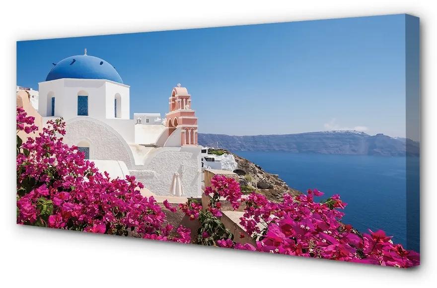 Obraz na plátne Grécko kvety morské stavby 125x50 cm