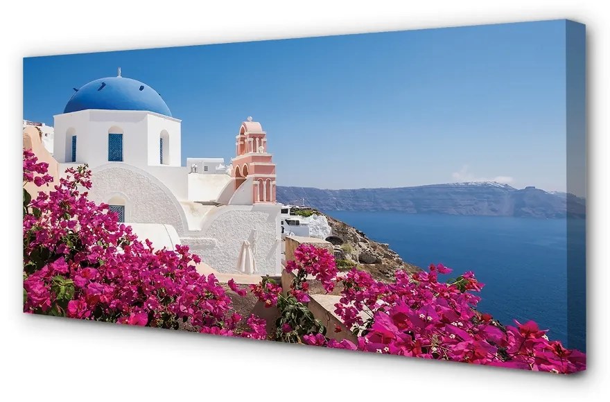 Obraz na plátne Grécko kvety morské stavby 140x70cm