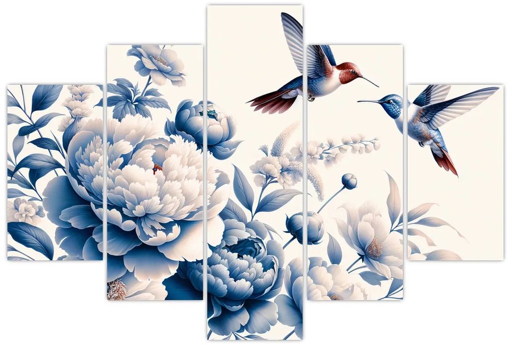 Obraz - Kolibríky nad kvetinou (150x105 cm)