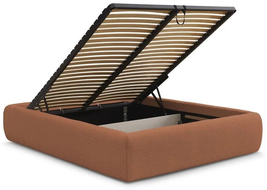 Oranžová čalúnená dvojlôžková posteľ s úložným priestorom/bez čela s roštom 160x200 cm Inera – Bobochic Paris