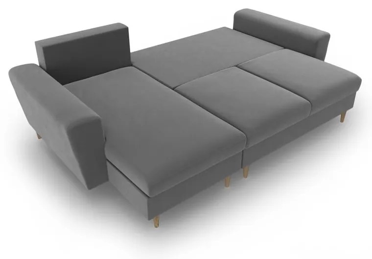 Svetlosivá zamatová rozkladacia/s úložným priestorom rohová pohovka Kyoto – Cosmopolitan Design