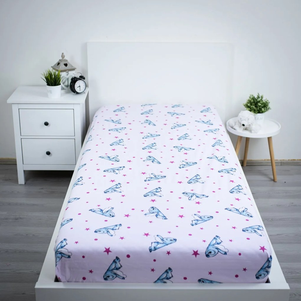 Jerry Fabrics Bavlnené napínacie prestieradlo 90x200 + 25 cm - Lilo and Stitch "Pink Stars"