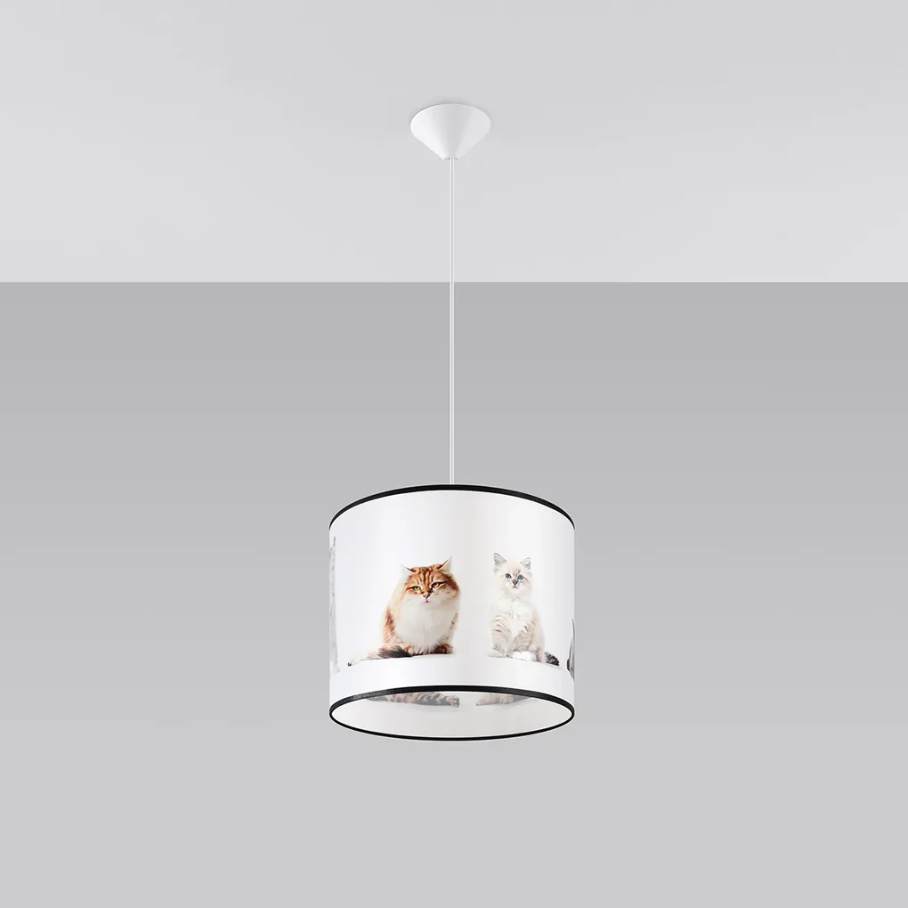 Detské závesné svietidlo Kitty, 1x plastové tienidlo so vzorom, (fi 30 cm)