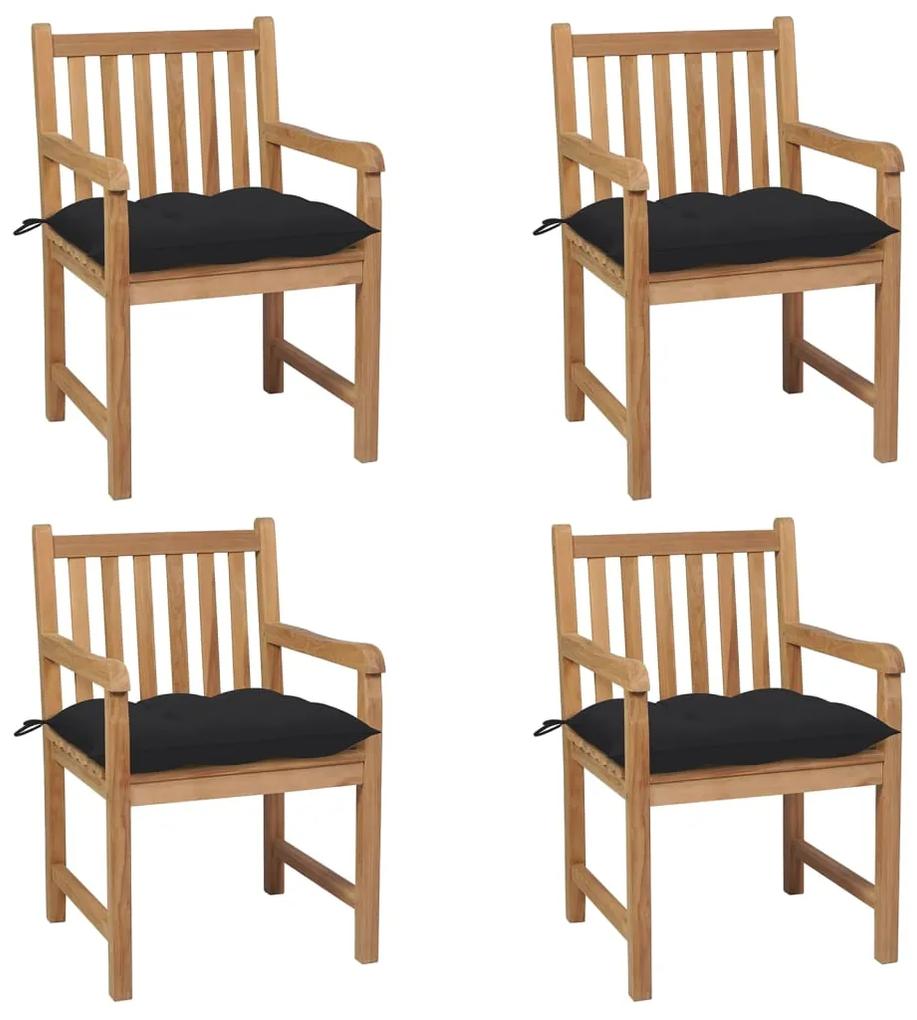 Záhradné stoličky 4 ks s čiernymi podložkami teakový masív 3073026