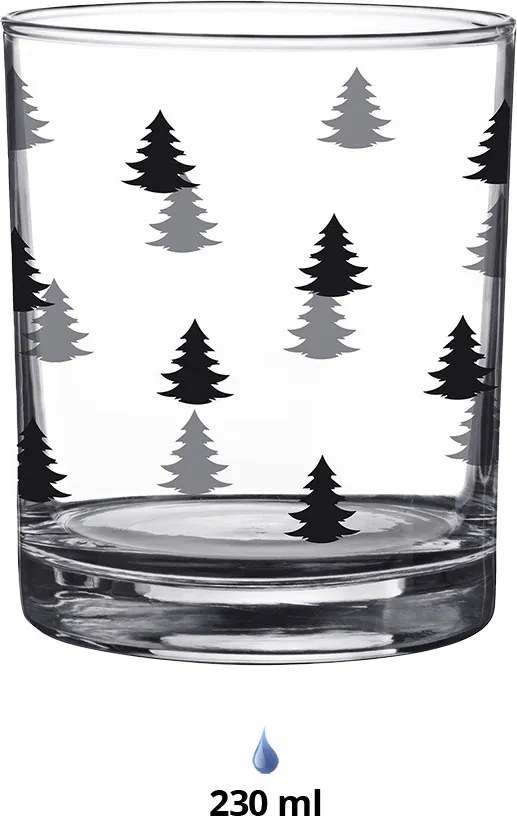 Pohárik na pitie s čiernymi stromčekmi Black&White X-Mas - Ø 7*9 cm / 230 ml