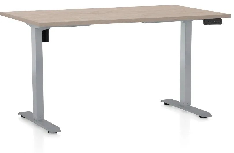 Výškovo nastaviteľný stôl OfficeTech B, 140 x 80 cm, sivá podnož, dub