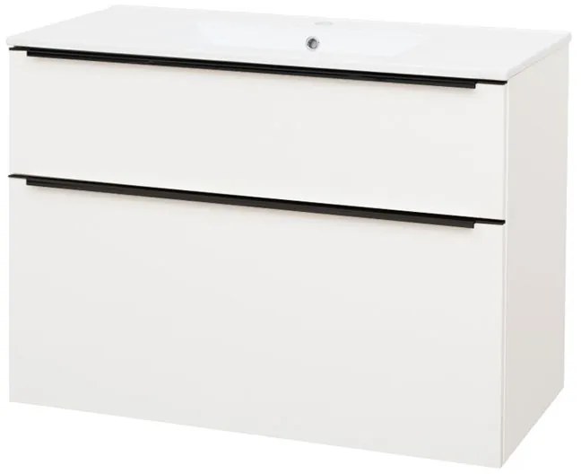 Mereo Mereo, Mailo, kúpeľňová skrinka s keramickým umývadlom 101 cm, čierne madlo, MER-CN512B