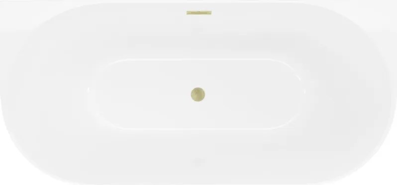 Mexen Oval Slim, voľne stojaca vaňa ku stene 170 x 80 cm, biela lesklá, zlatý matný prepad, 52661708000-55