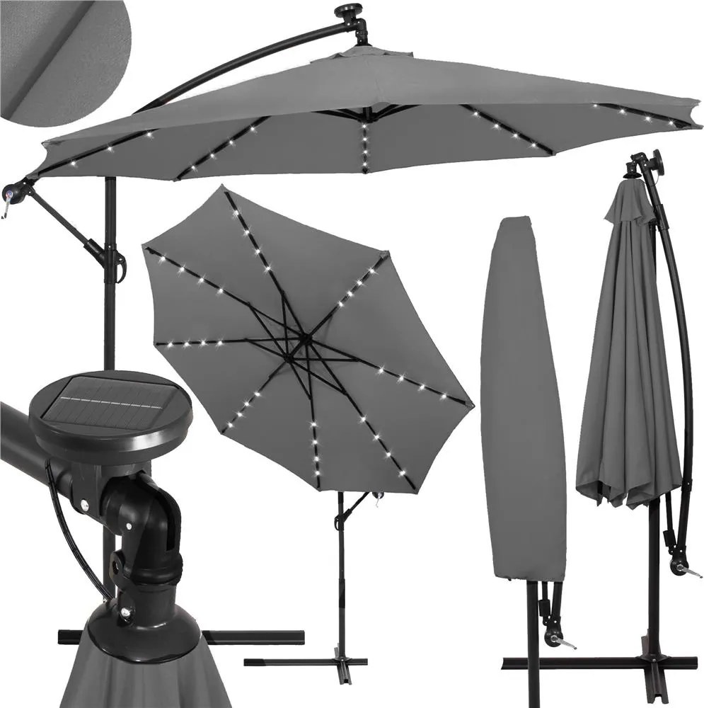 Záhradný slnečník 3m LED SPRINGOS GU0046 - sivý