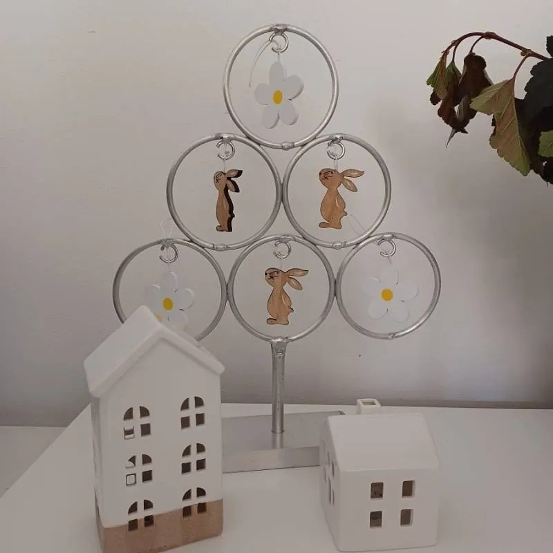 DECOLED Velikonoční dřevěná dekorace, květina a zajíc, 12ks/bal.