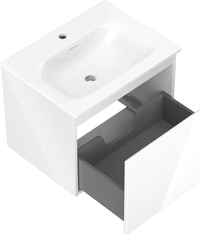 Mexen Orio, kúpeľňová skrinka 60 cm s umývadlom Vela, 1 zásuvka, biela lesklá, 91A10-06047-1-BF00-W23M00