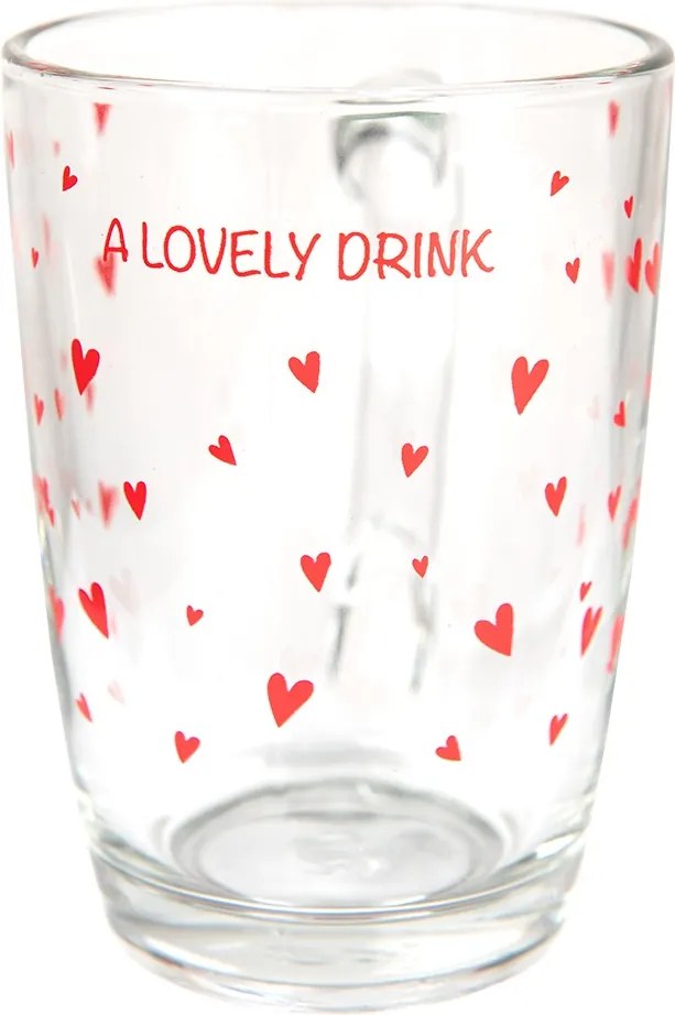 Sklenený hrnček s červenými srdiečkami A Lovely Drink - 11 * 8 * 11 cm / 300 ml
