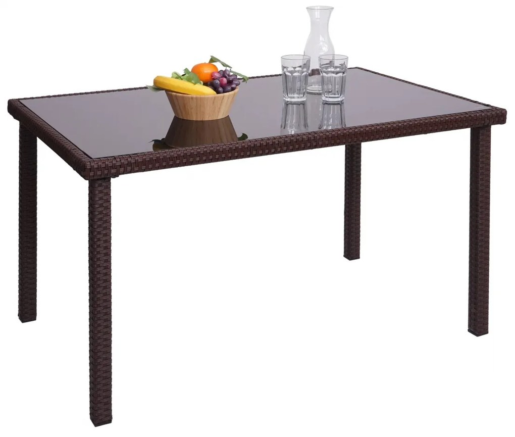 Záhradný stôl HWC-G19, polyratan,120x75cm - hnedá