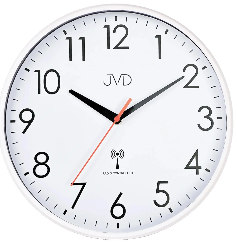 Rádiom riadené nástenné hodiny s tichým chodom JVD RH502.3, biele – 30,5 cm