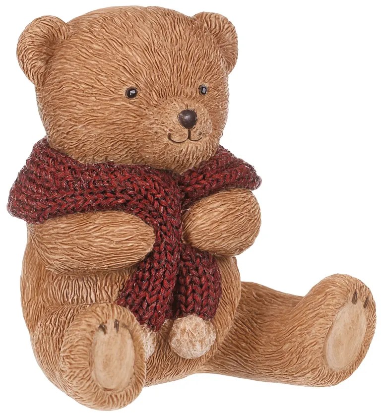 Dekorácia Medveď s červeným šálom, polyresin, 10 cm