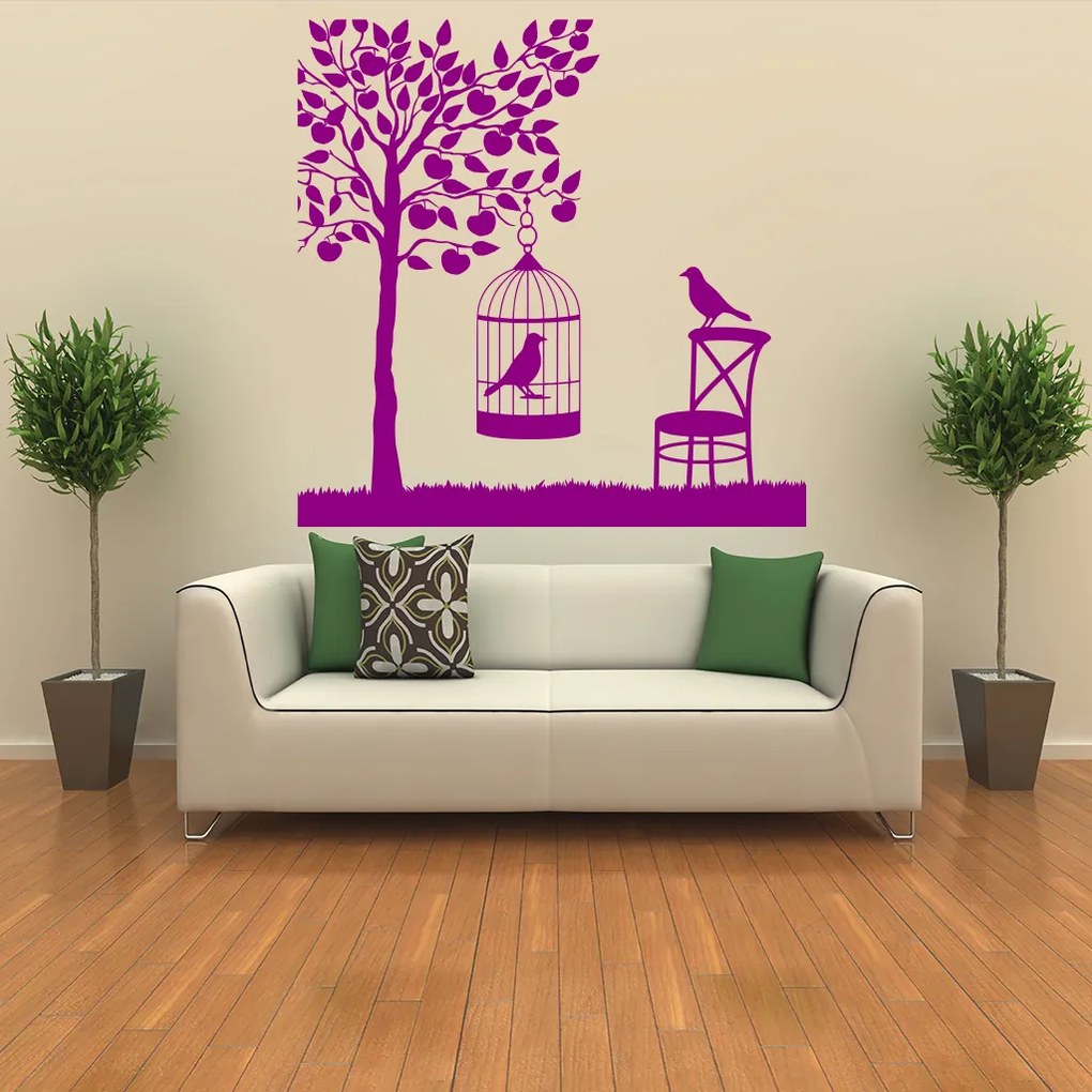 Veselá Stena Samolepka Vtáčik v klietke Farba: modrá, Veľkosť: 60 x 60 cm