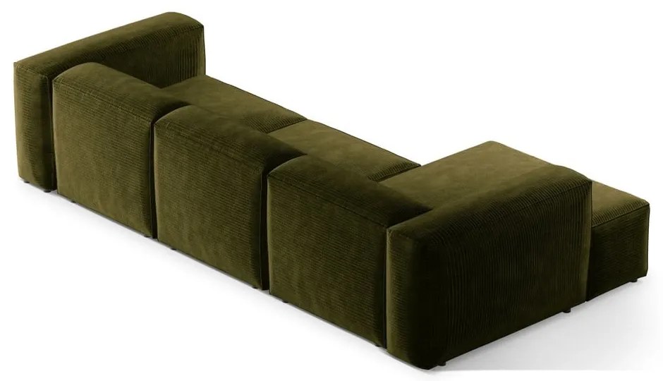 Zelená menčestrová rohová pohovka (ľavý roh/s leňoškou) Bergamo – Cosmopolitan Design