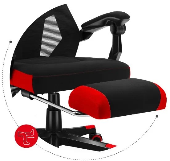 Ergonomické herné červené kreslo s opierkou nôh COMBAT 3.0
