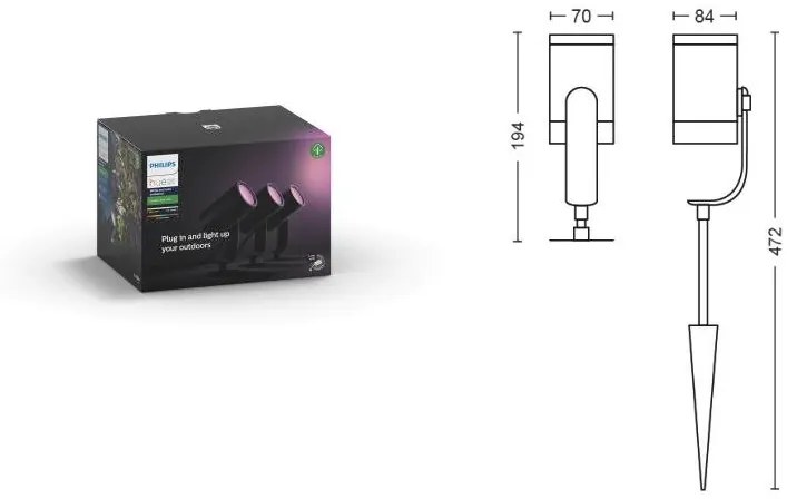 PHILIPS HUE Vonkajšie nástenné / zemné LED inteligentné osvetlenie HUE LILY s funkciou RGB, 8W, teplá biela-stud