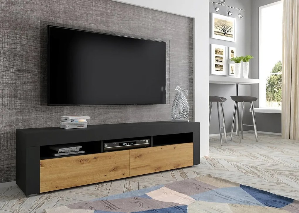 TV stolík/skrinka Moderno (dub artisan + čierna). Akcia -20%. Vlastná spoľahlivá doprava až k Vám domov. 1124836