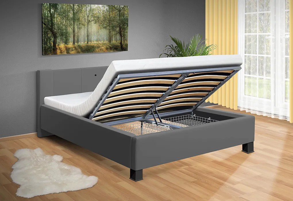 Nabytekmorava Moderná posteľ Luna 140x200 cm matrac: matrace Orthopedy Maxi 19 cm, farebné čalúnenie: eko koža čierna, úložný priestor: s úložným priestorom