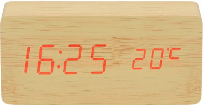 ISO Drevený digitálny LED budík, svetlý, 7037