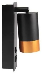 Nástenné bodové svietidlo s USB nabíjačkou 1xGU10/35W/230V čierna/zlatá