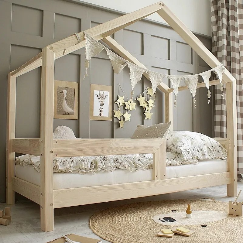 Detská posteľ domček Housebed so zábranou - 90 x 180 cm / prírodná
