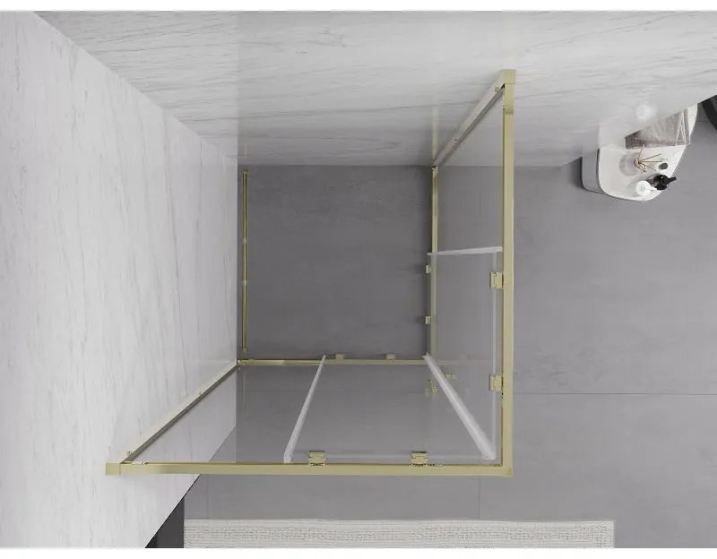 Mexen Exo, posuvný štvorcový sprchový kút 90 x 90 cm, číre sklo, zlatá, 8111-090-090-50-00