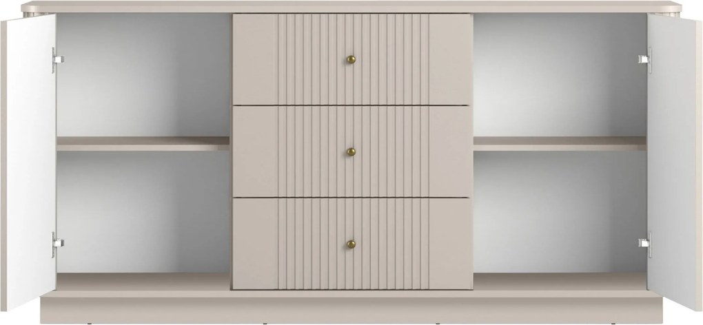 Komoda Vesper 160 cm so zásuvkami na sokli - kašmír / zlaté úchytky